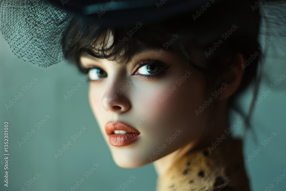 Fashion model in tilt-shift studio lighting with copy space Fashion model in tilt-shift studio lighting with copy space