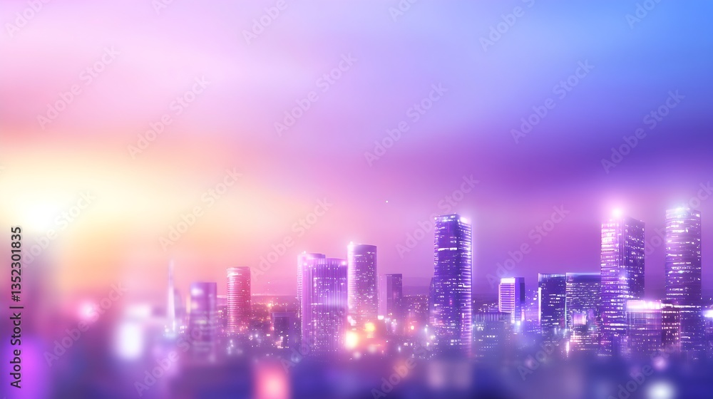 Naklejka premium A city skyline with a purple sky in the background