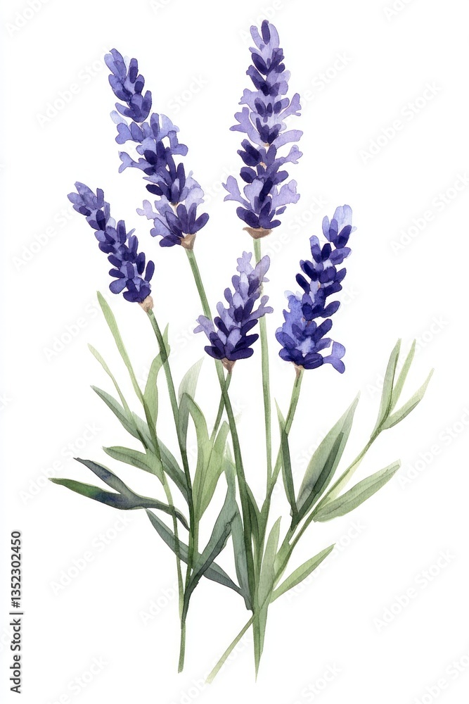 Fototapeta premium Watercolor painting of a cluster of vibrant purple lavender
