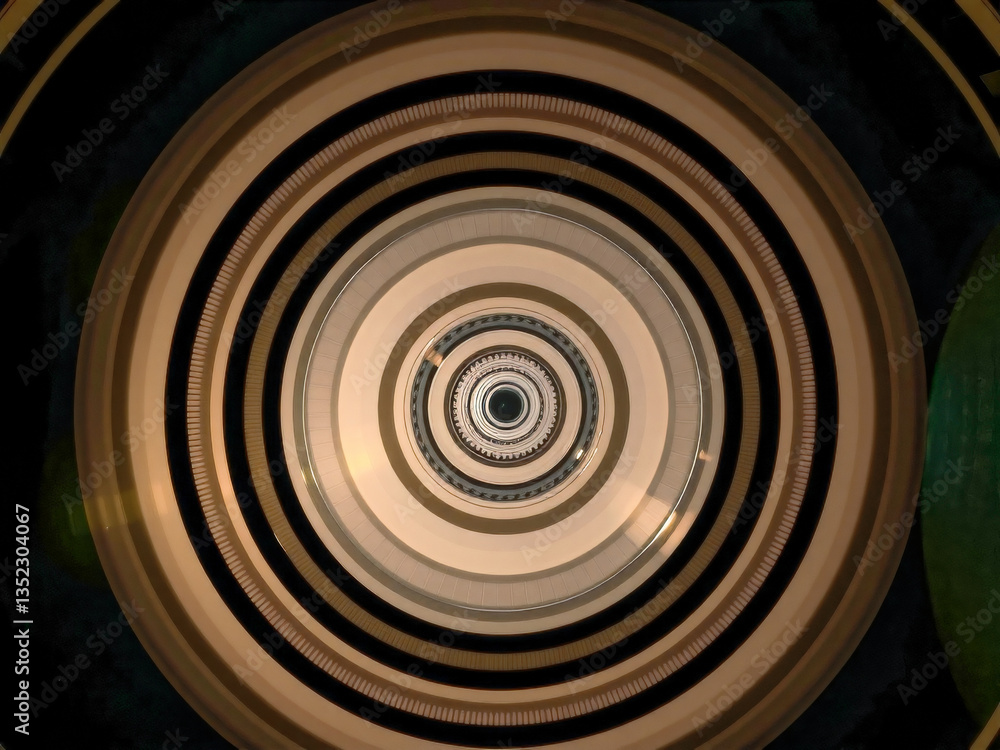 A circular image with many different colored stripes. The image is blurry and has a sense of movement