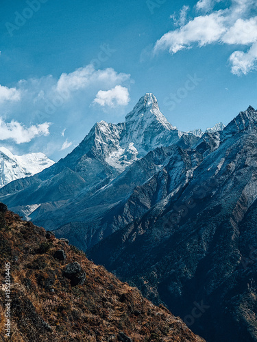 Snowy peak of Ama Dablam mountain
