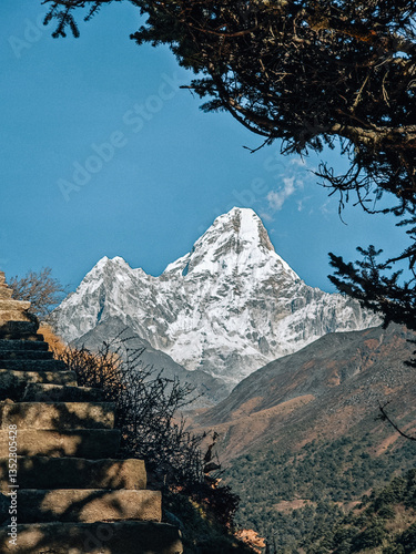 Snowy peak of Ama Dablam mountain