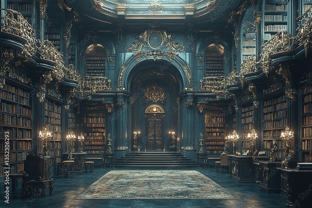 Obraz premium Grand library with intricate detailing and countless books in a stately building