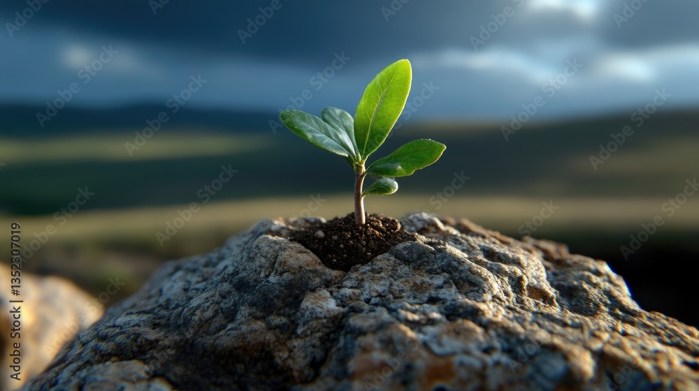 Tiny sprout emerging from rocky ground Tiny sprout emerging from rocky ground