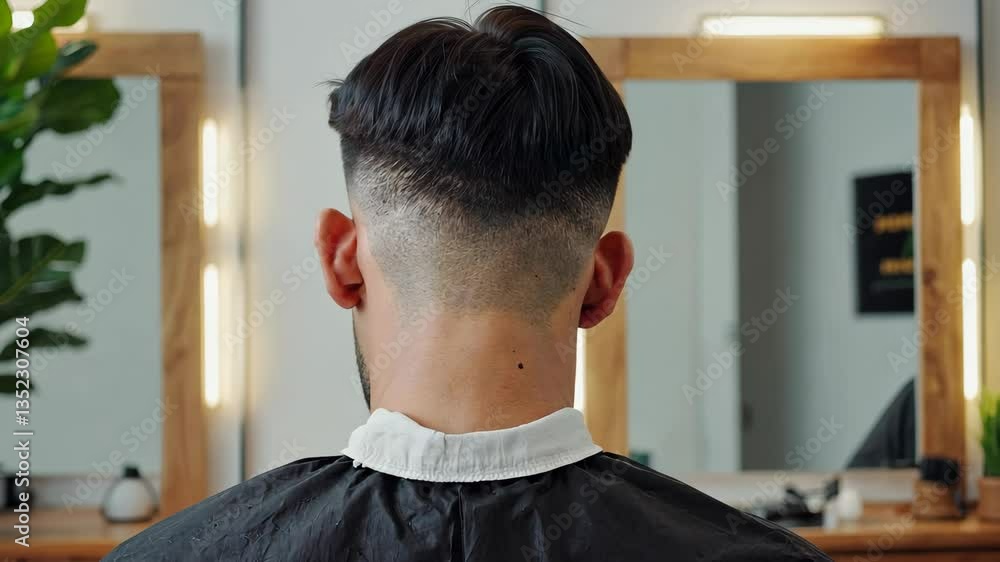 Back view of fresh fade haircut in bright salon, man, haircut trends, fade styles, modern barbering Back view of fresh fade haircut in bright salon, man, haircut trends, fade styles, modern barbering