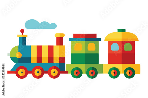 Colorful Train Engine with Flat Design Style on a White Background