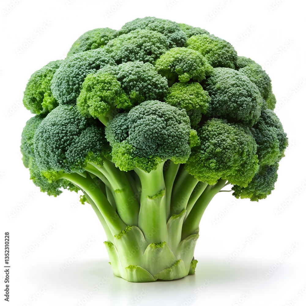 A fresh head of broccoli on a white background. A fresh head of broccoli on a white background.