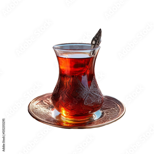 Turkish tea in porcelain plate and white background
