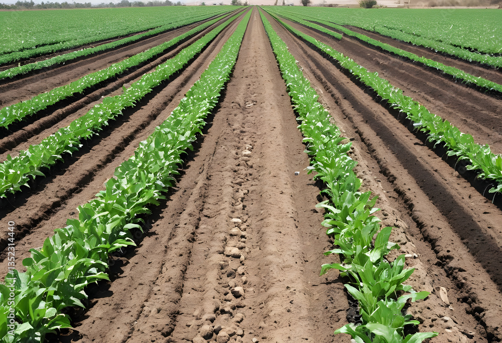 A field with drip irrigation systems running parallel, delivering water directly to the root zones of plants while minimizing water waste in a sustainable farming environment. A field with drip irrigation systems running parallel, delivering water directly to the root zones of plants while minimizing water waste in a sustainable farming environment.