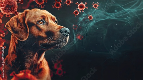 Dog Illustration with Virus Cells Background Promoting Pet Health Awareness