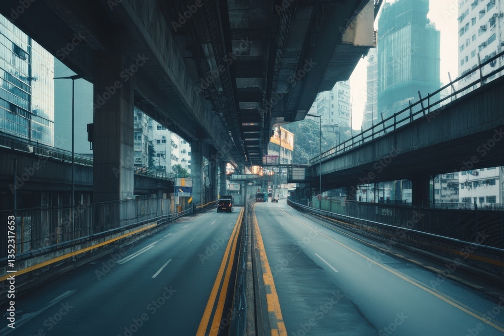 Modern cityscape with few cars and natural light, empty space Modern cityscape with few cars and natural light, empty space