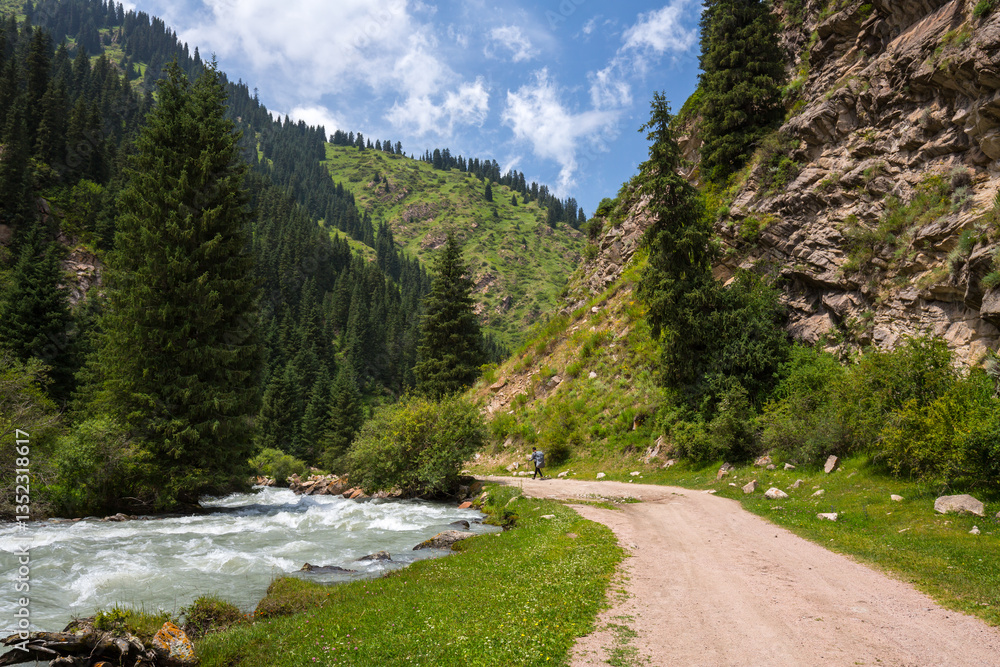 Obraz premium Altyn-Arashan high-mountain gorge in Kyrgyzstan