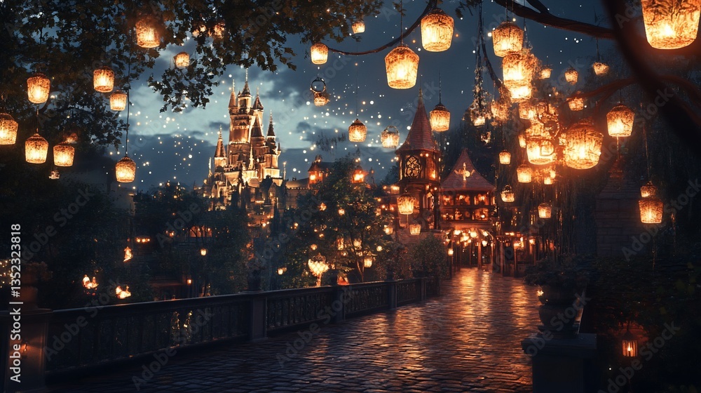Enchanting Castle Illumination: A Magical Evening Ambiance with Lanterns Enchanting Castle Illumination: A Magical Evening Ambiance with Lanterns