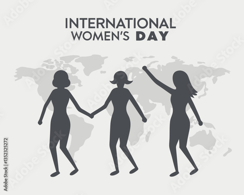 International Women's Day: Three Female Silhouettes with World Map