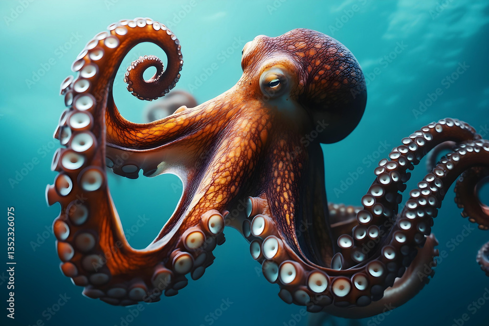 Obraz premium Big orange octopus swimming underwater