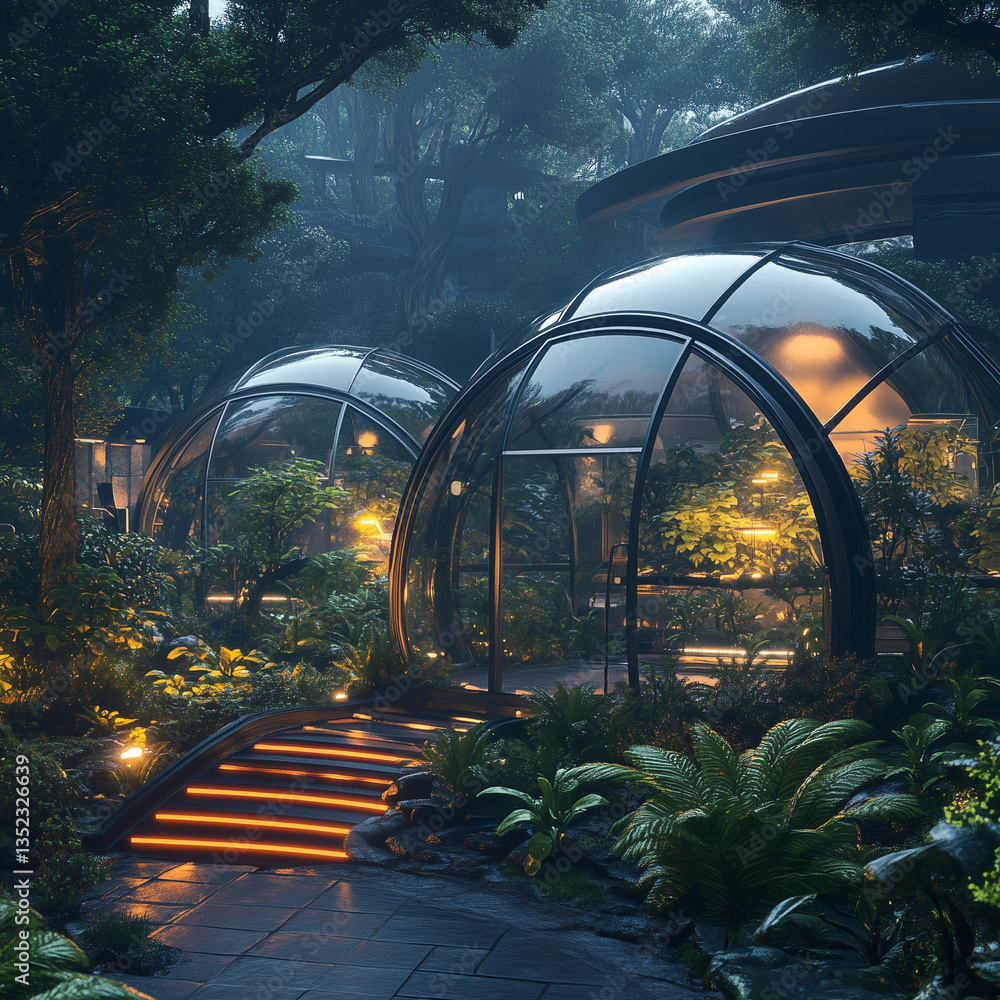 Futuristic Eco-Domes in Lush Forest