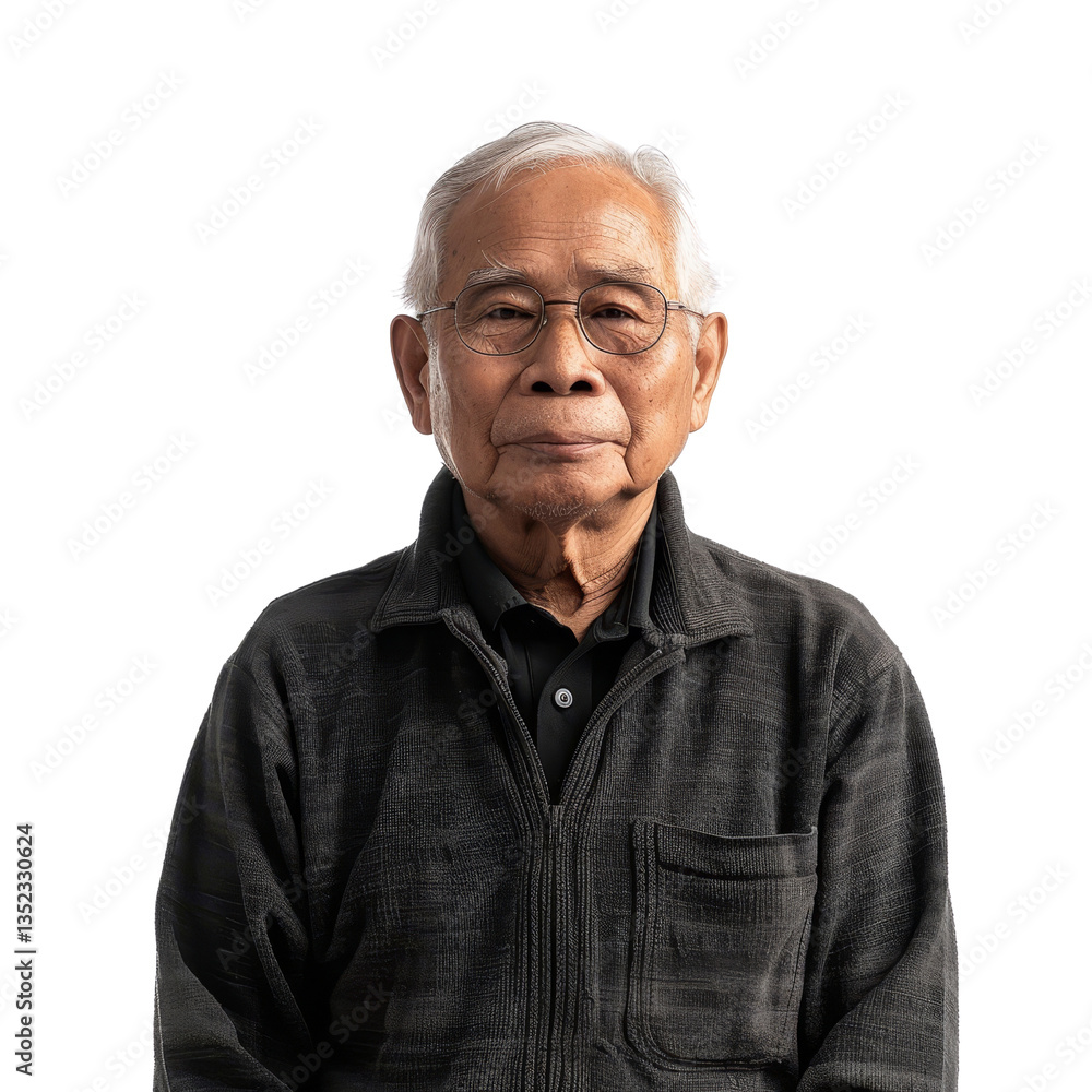 Elderly Man with Glasses Posing for Portrait Against Black Background Elderly Man with Glasses Posing for Portrait Against Black Background