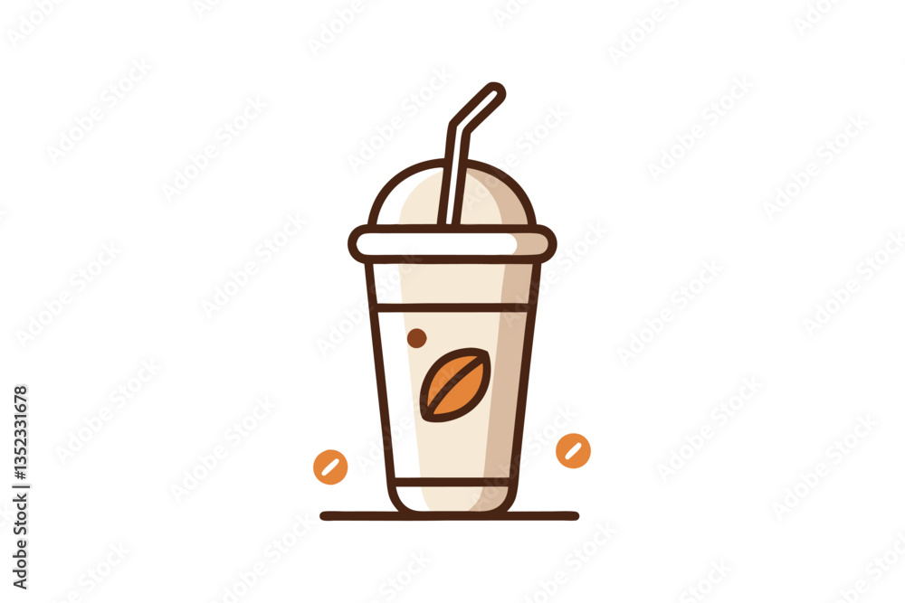 Isolated Iced Coffee Cup, Straw, Lid, Coffee Bean Icon, Beverage, Flat Design Style Isolated Iced Coffee Cup, Straw, Lid, Coffee Bean Icon, Beverage, Flat Design Style