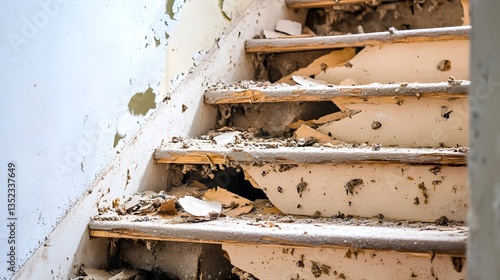 Wallpaper Mural Termite-damaged wooden stairs breaking apart due to structural failure Torontodigital.ca