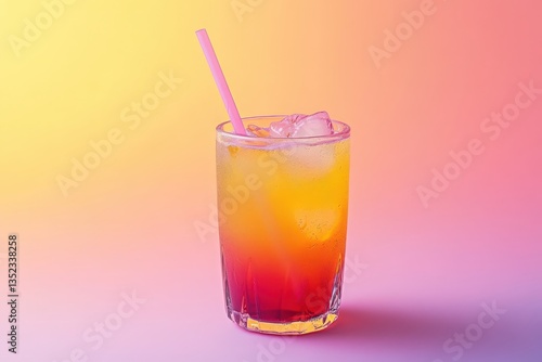 Wallpaper Mural A colorful layered drink with ice and a straw stands alone Torontodigital.ca