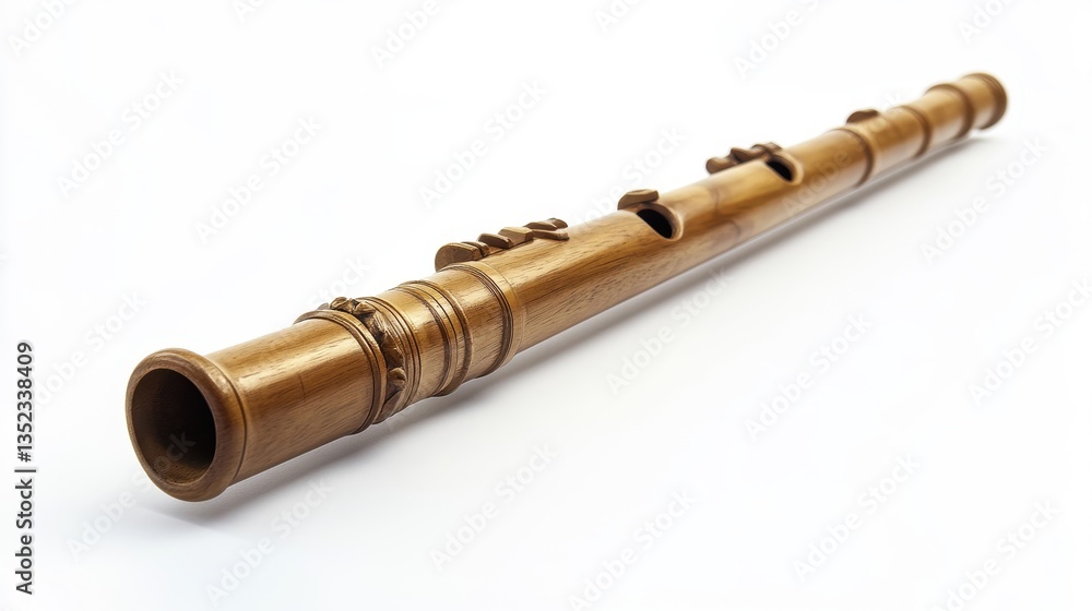 Naklejka premium Elegant Wooden Flute Isolated on White Background
