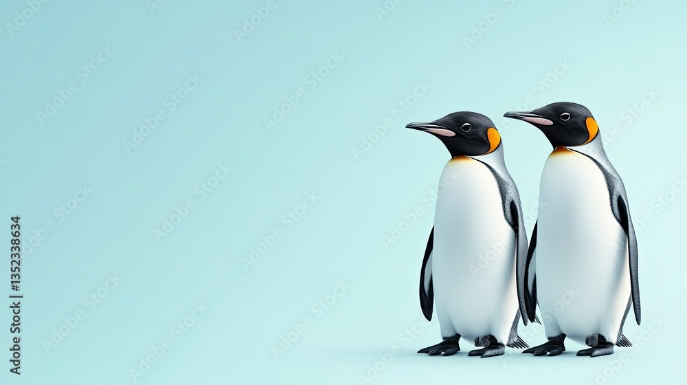 Fototapeta premium Two King Penguins Standing Side by Side on a Clean Background