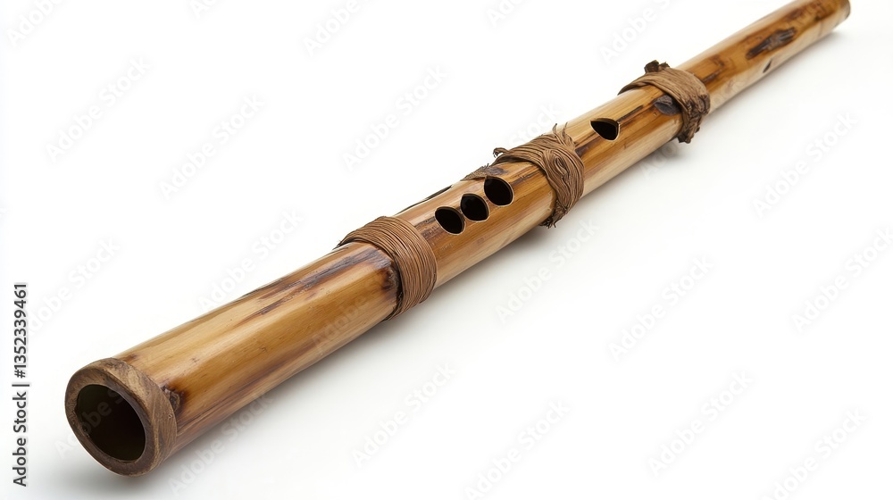 Naklejka premium Traditional Bamboo Flute on White Background