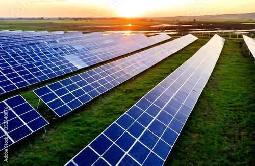 A field of solar panels, eco-friendly infrastructure for alternative energy from the sun. Ai generated video