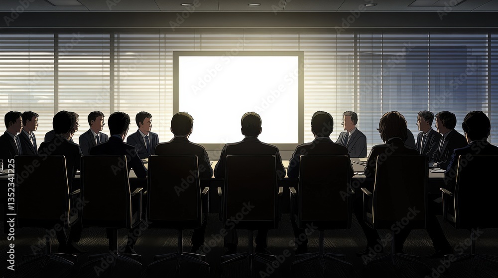 Business Meeting in Modern Conference Room with Presenters and Attendees Business Meeting in Modern Conference Room with Presenters and Attendees