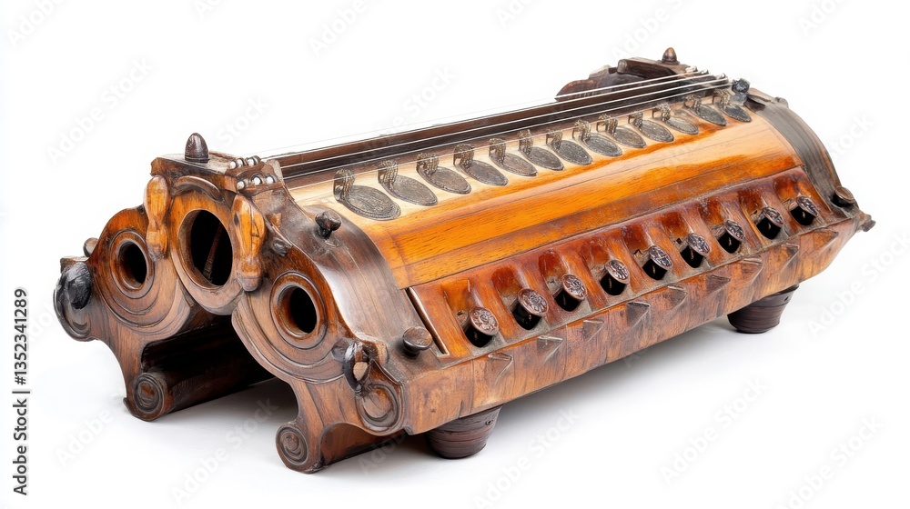 Intricate Wooden Instrument with Decorative Features Intricate Wooden Instrument with Decorative Features