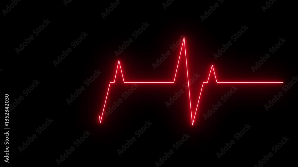 Digital Heart Pulse Neon Animation with Heartbeat Line Graphic.4K Digital Heart Pulse Neon Animation with Heartbeat Line Graphic.4K
