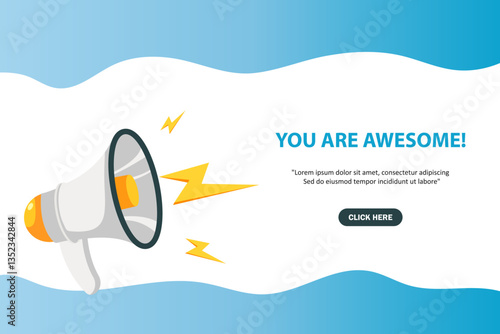 Megaphone with You are awesome speech bubble. Loudspeaker. Banner for business, marketing and advertising. Vector illustration.