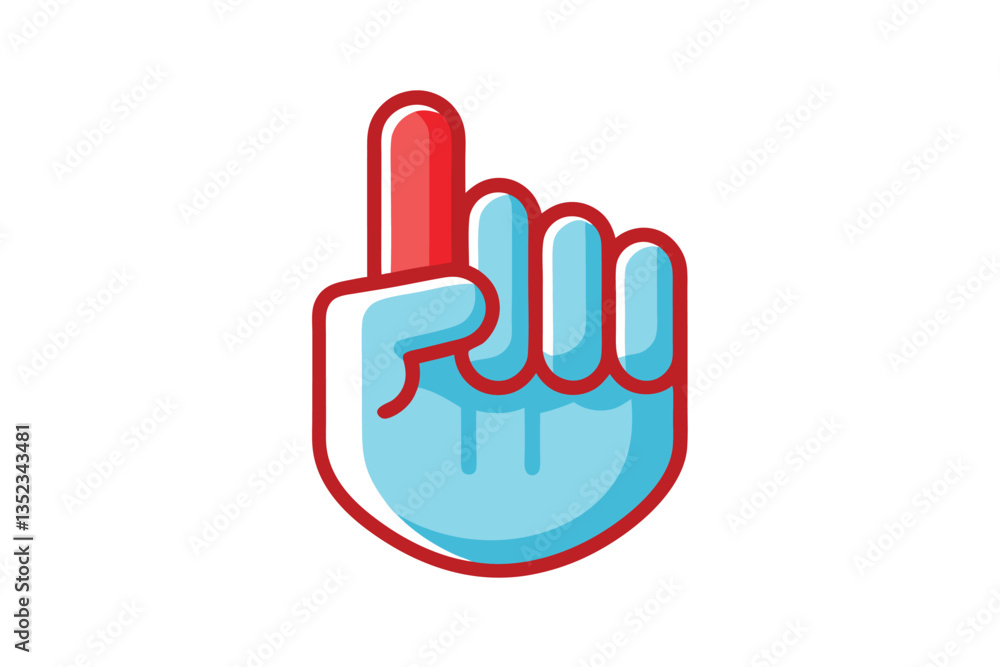 Stylized Hand with Raised Index Finger, Encouragement Concept, Cartoon, Red and Blue Colors Stylized Hand with Raised Index Finger, Encouragement Concept, Cartoon, Red and Blue Colors