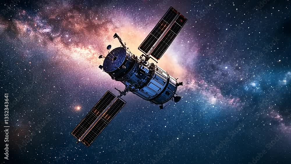 Satellite in Space, Cosmic Exploration, Milky Way Galaxy Satellite in Space, Cosmic Exploration, Milky Way Galaxy