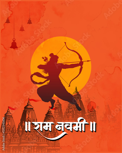 Happy Ram Navami Vector Background Design with Silhouette Lord Rama Illustration