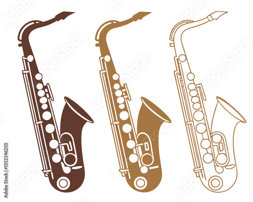 Three Saxophone Silhouettes in Varied Brown Tones on White Background