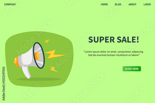 Super sale, banner with megaphone. Super sale speech bubble banner. Vector illustration for retail shopping online marketing template, banner, poster, and background.