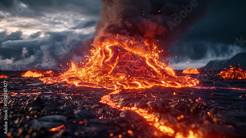 Molten lava forming a mountain, depicting nature’s raw power and transformation