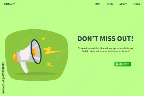 Don't miss out, banner with megaphone. Don't miss out speech bubble banner. Vector illustration for retail shopping online marketing template, banner, poster, and background.