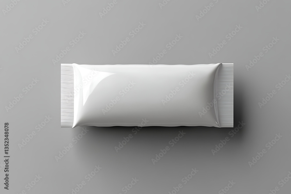 Shiny White Package on a Plain Gray Surface, Ready for Your Design Needs Shiny White Package on a Plain Gray Surface, Ready for Your Design Needs