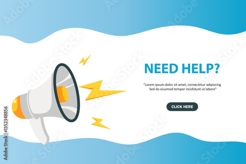 Megaphone with Need help speech bubble. Loudspeaker. Banner for business, marketing and advertising. Vector illustration.