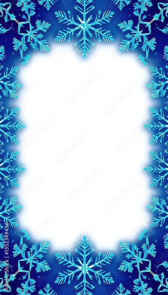 Intricate blue snowflake pattern forming a border, winter wonderland feel, winter border, frozen, texture Intricate blue snowflake pattern forming a border, winter wonderland feel, winter border, frozen, texture