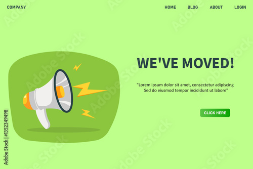 We've moved, banner with megaphone. We've moved speech bubble banner. Vector illustration for retail shopping online marketing template, banner, poster, and background.