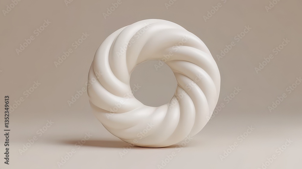 A three dimensional white twisted donut shape in soft light A three dimensional white twisted donut shape in soft light