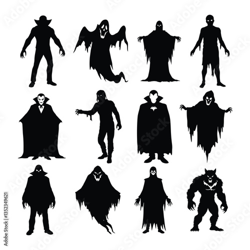 Collection of various silhouette monsters for Halloween.