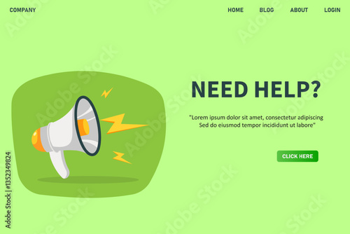 Need help, banner with megaphone. Need help speech bubble banner. Vector illustration for retail shopping online marketing template, banner, poster, and background.
