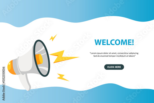Megaphone with Welcome speech bubble. Loudspeaker. Banner for business, marketing and advertising. Vector illustration.
