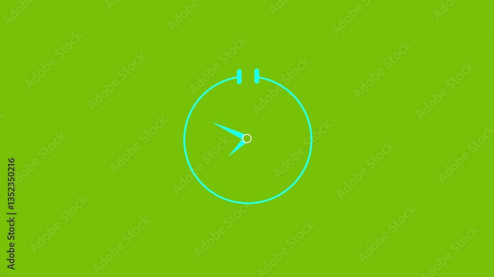 Simple clock white color animation. Digital and analog clock icon on lime green background. Simple clock white color animation. Digital and analog clock icon on lime green background.