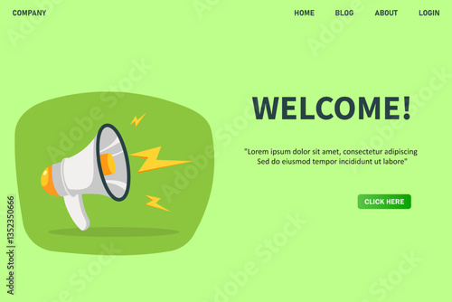 Welcome, banner with megaphone. Welcome speech bubble banner. Vector illustration for retail shopping online marketing template, banner, poster, and background.