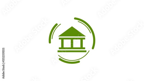 Bank icon lime green color animation. Abstract financial federal bank building icon, government investment bank icon footage. Digital smart bank on White background.